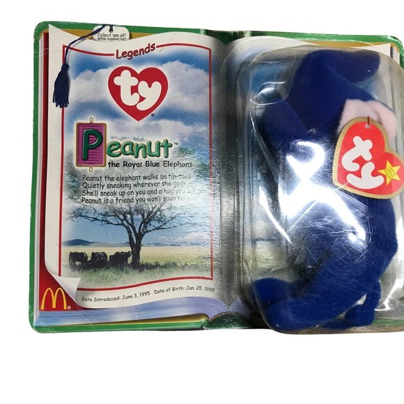 New Ty Beanie Baby "Peanut" the Royal Blue Elephant McDonalds Legends RARE - Picture 5 of 5